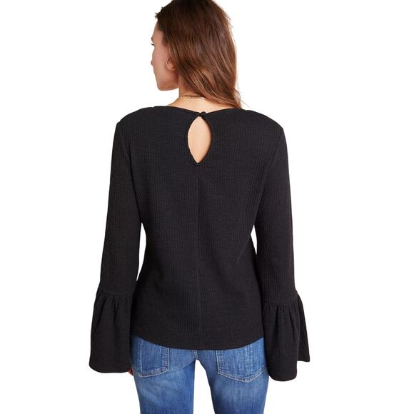 Anthropologie Porridge Joan Bell Sleeved Top Womens M Black Ribbed Boho Chic - Picture 4 of 14